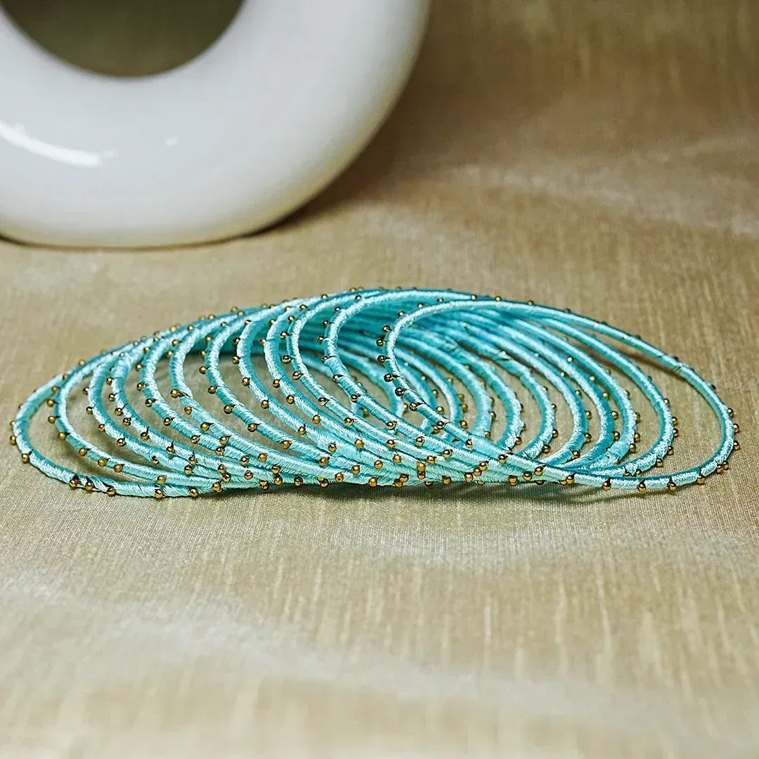 Metal Base with Premium Thread Work Bangles for Women & Girls (Pack of 12 Bangle) - The Golden Cascade